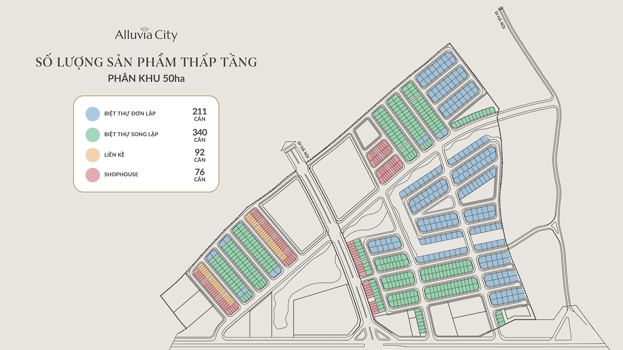 Số lượng sản phẩm thấp tầng phân khu 50ha Alluvia City Hưng Yên