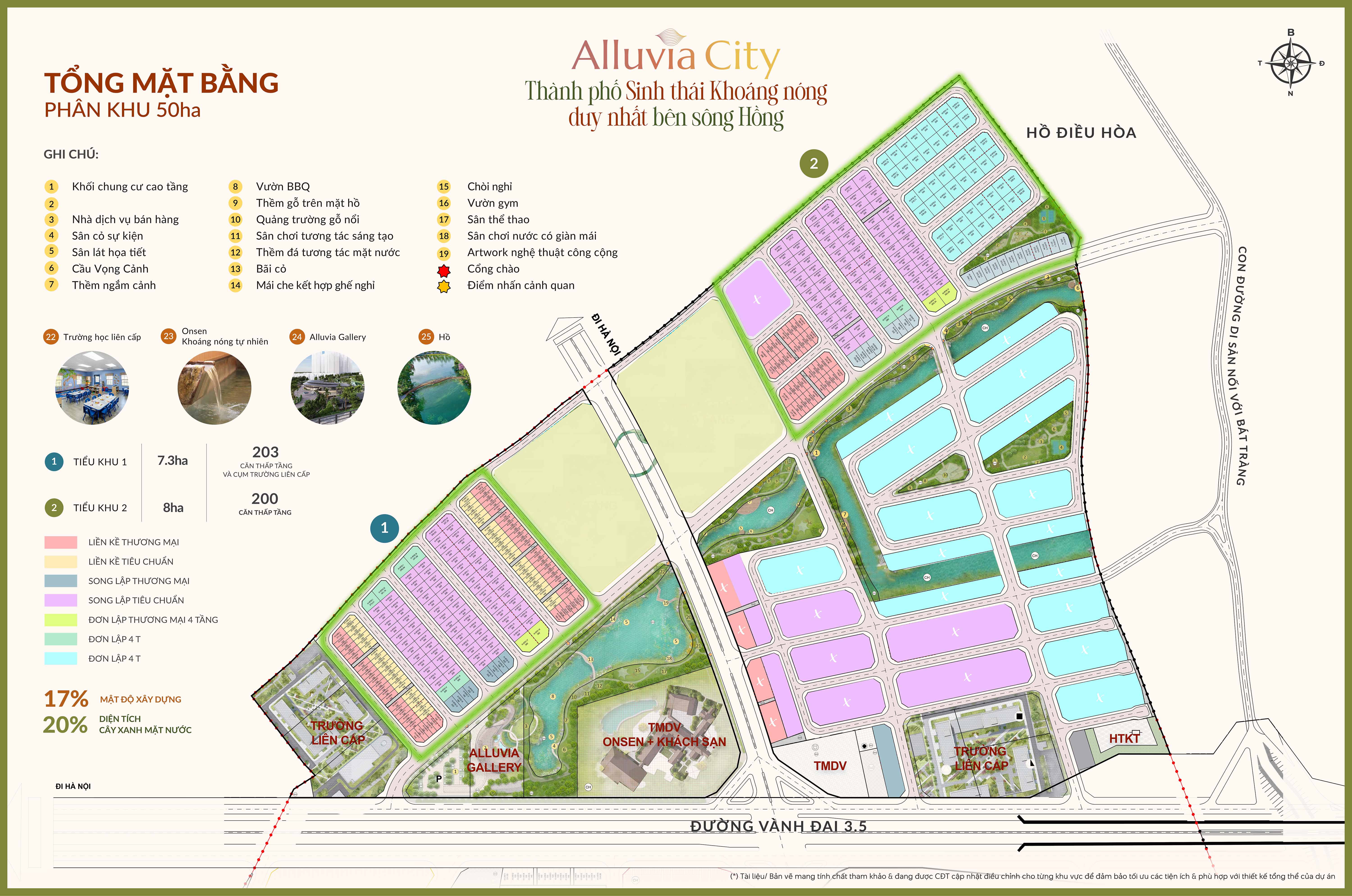 Chi tiết diện tích phân khu 50ha Alluvia City Văn Giang Hưng Yên