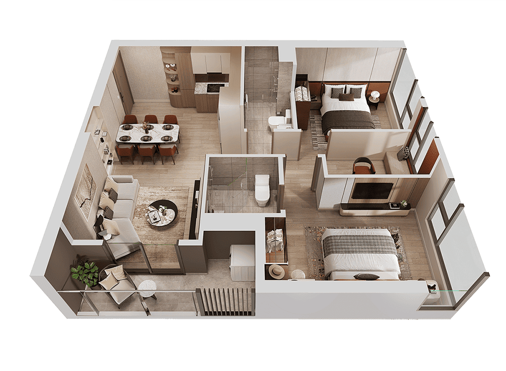 Căn hộ 2PN+Diện tích từ 63 – 67m2