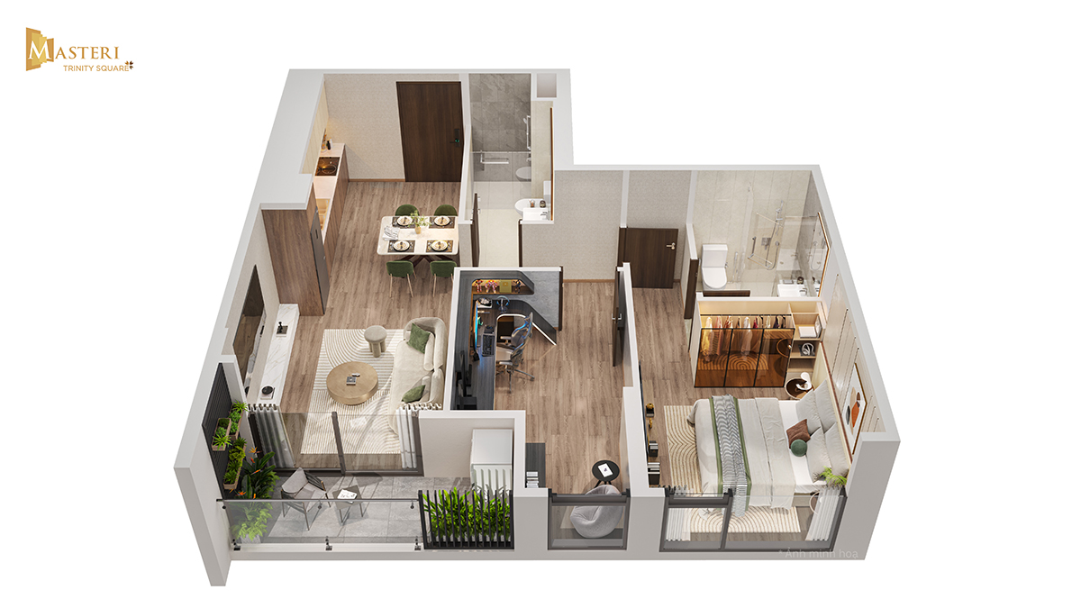 Căn hộ 2PN 1WCDiện tích từ 58 – 63m2